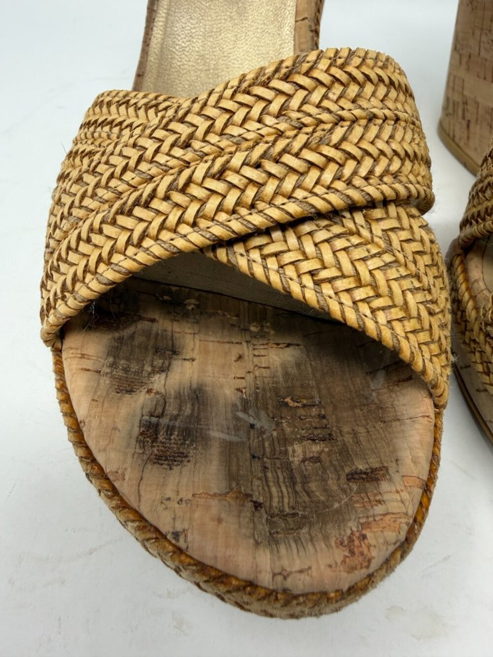 Stuart Weitzman Minx espadrille wedge sandals 9 cork straw ankle strap heeled - Picture 3 of 14